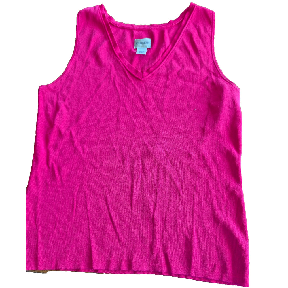 Chico's Women's size 0 Small Stretchy Casual Shirt Top Shell v-neck pink EUC